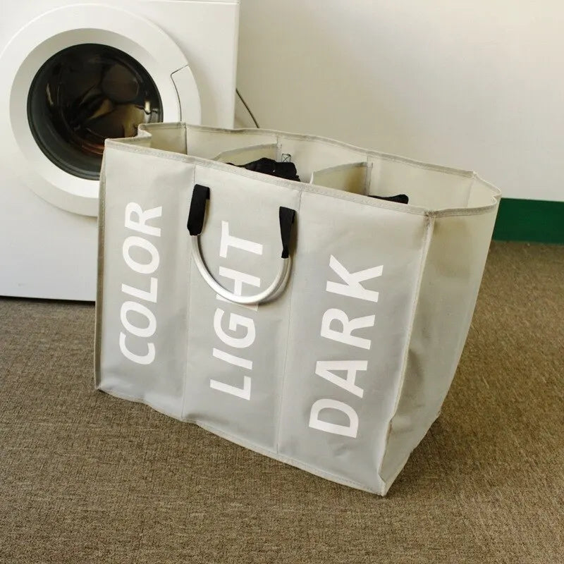1pc 3 Grids Foldable Laundry Basket Bag Dirty Clothes Laundry Hamper Waterproof Oxford Durable Fabric Dirty Storage Basket
