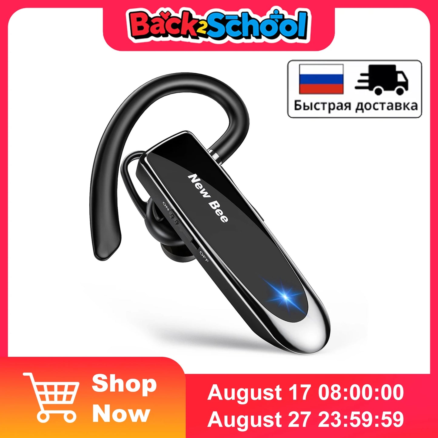 New Bee B41 Bluetooth Headset Wireless Headphones Hands-free Earphones 22H with Mic Single Earpiece for Business Driving