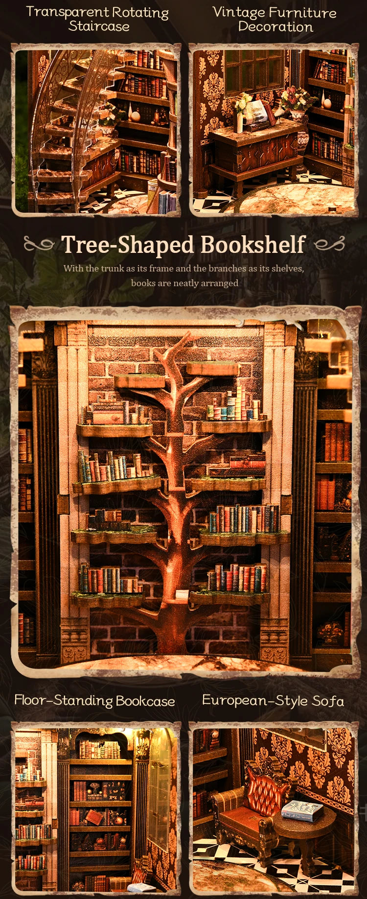 NEW DIY Wooden Book Nook Figurines Miniatures Doll House Kit 3D Puzzle Bookend for Friends Birthday Gifts Home Decor Crafts