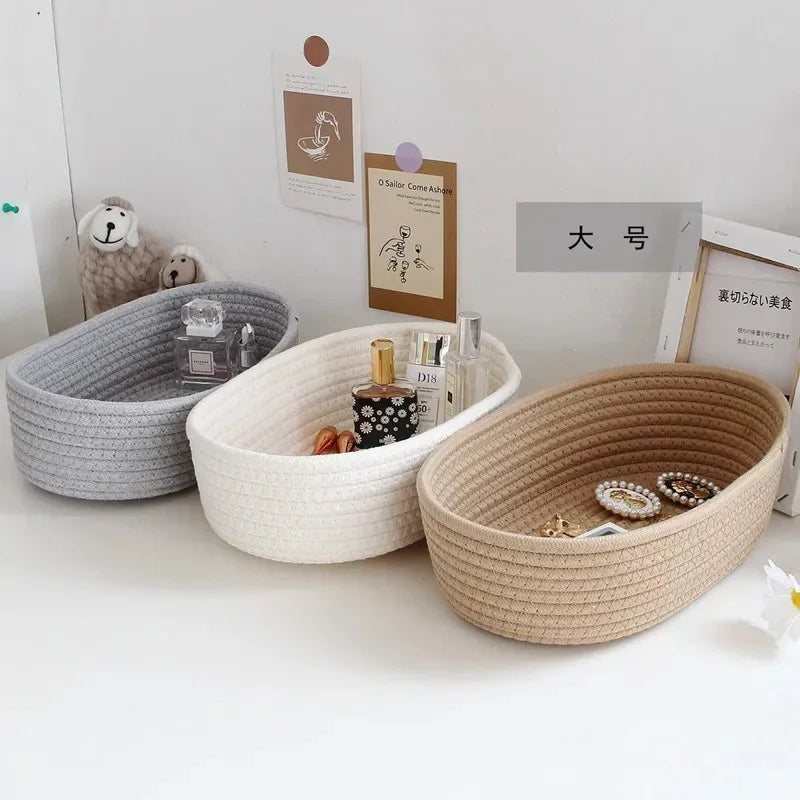 Nordic Cotton Rope Woven Storage Baskets Organize Boxs Desktop Sundries Organize Basket Sundries Key Cosmetics Storage Box