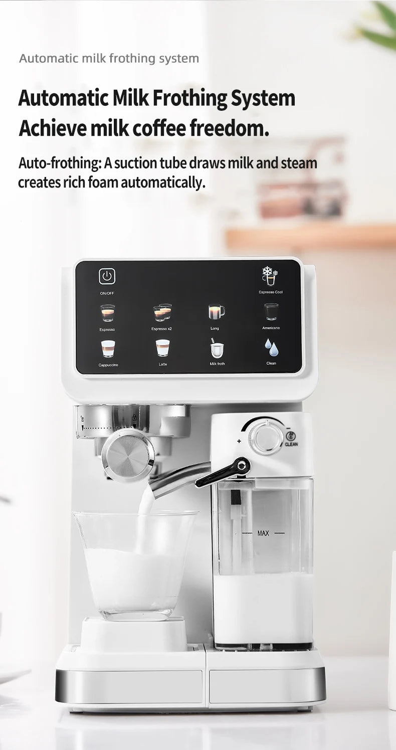 Multifunctional fancy coffee machine,Automatic milk frothing and cleaning functions,Cold/Hot Extraction ,Intelligent color scree