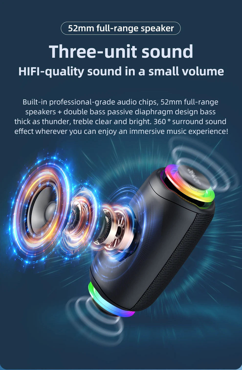 zealot-m2 Portable Bluetooth Speaker,IPX5 Waterproof 360° Wireless Speaker TWS Stereo Pairing 10hrs Playtime For Camping Hiking