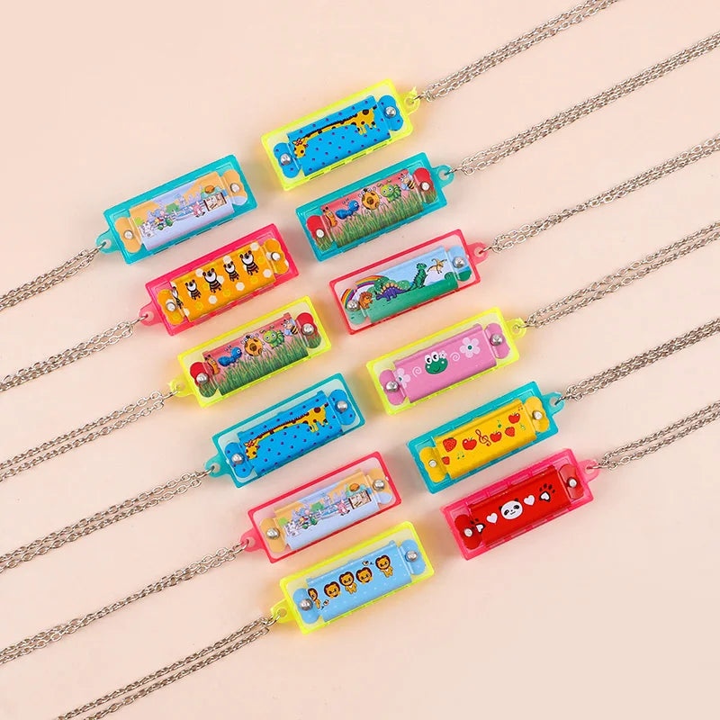 10/20Pcs Cartoon Mini Harmonica with Necklace Musical Toys for Kids Birthday Party Favors Pinata Fillers Boy Girl Christmas Gift