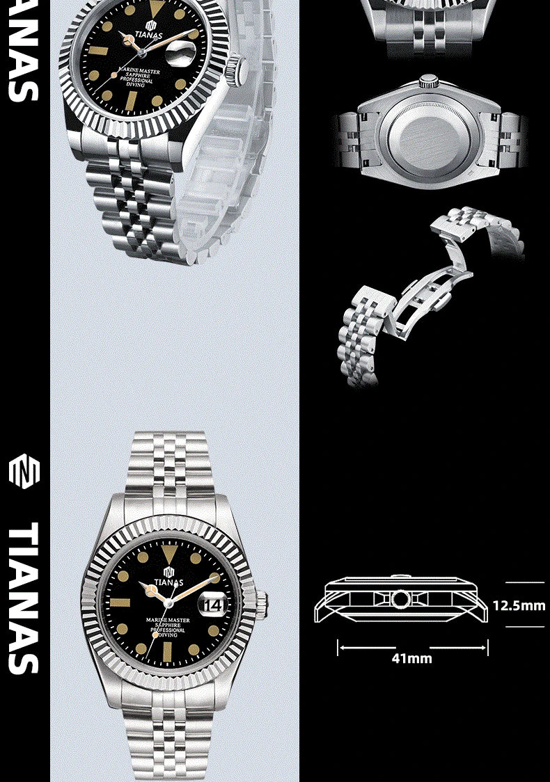 TIANAS Men`s Watch Sapphire Glass Japan quartz movement Clock Men Relogios Masculino 316L SS Case Swimming 50M Waterproof