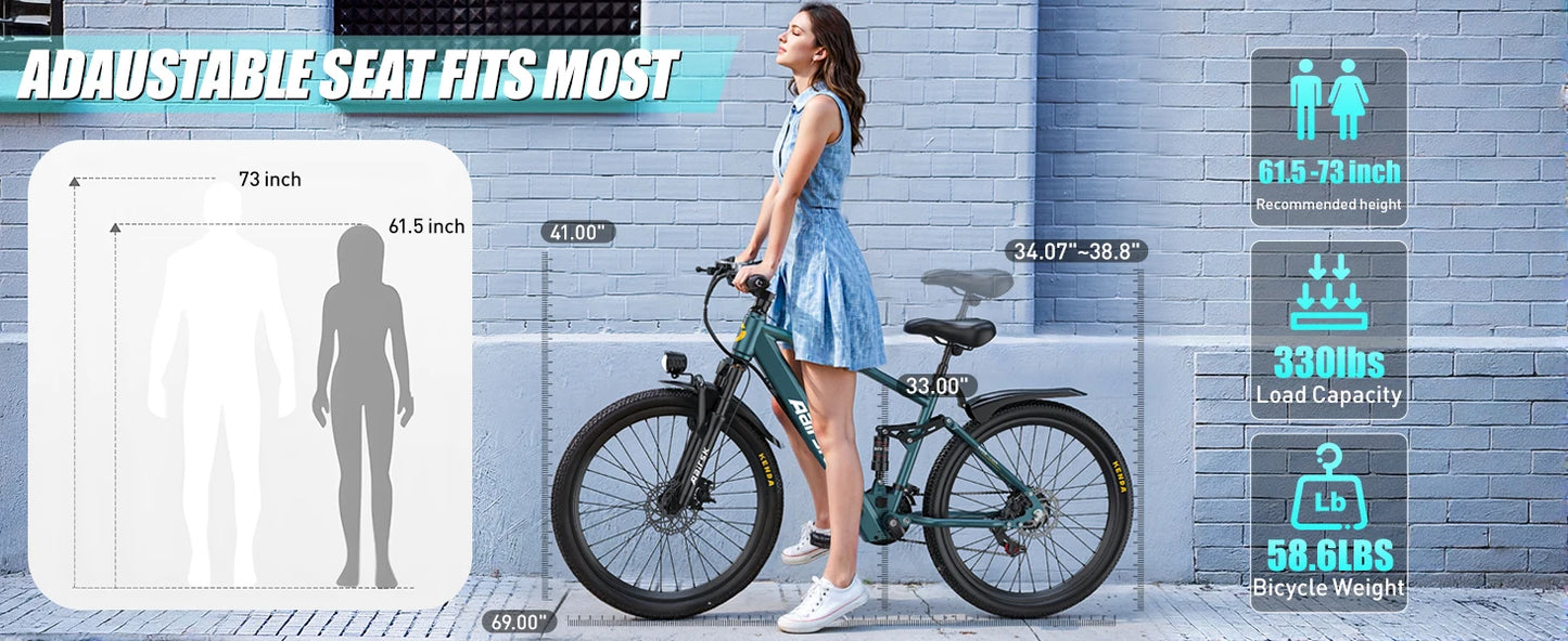 Aairsk GT900 Ebike 250W Motor 36V13AH Battery Electric Bicycle Mountain 26''Off-road Full Suspension Adult Electric Bike