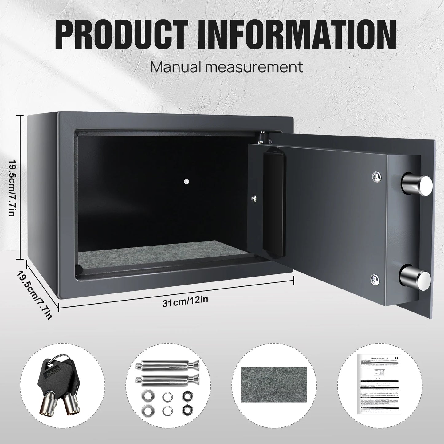 4.6L/8.5L/16L Safes for Home+ 2 Manual Override Keys,Security Safe Cash Box with Double Digital Keypad&Safety Key Lock Cabinet