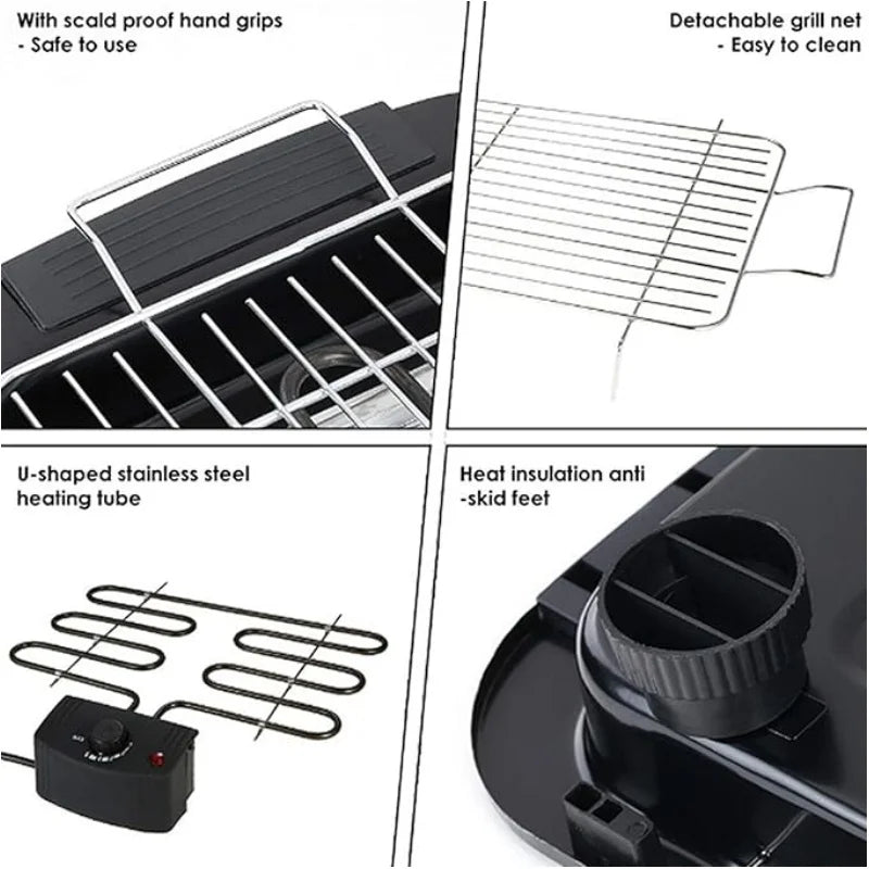BBQ Electric Grill, Removable Grill Rack, 5 Adjustable Temperatures, Portable 1500 Watts, For Indoor/Outdoor/Camping