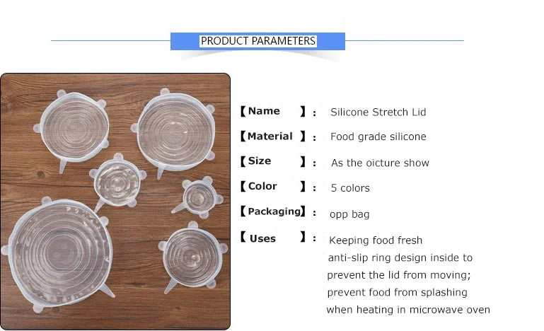 Silicone Stretch Lid Kitchen Accessories Can Be Reused Food Cover Plastic Wrap Cover Fresh-keeping Sealed Bowl Storage Home