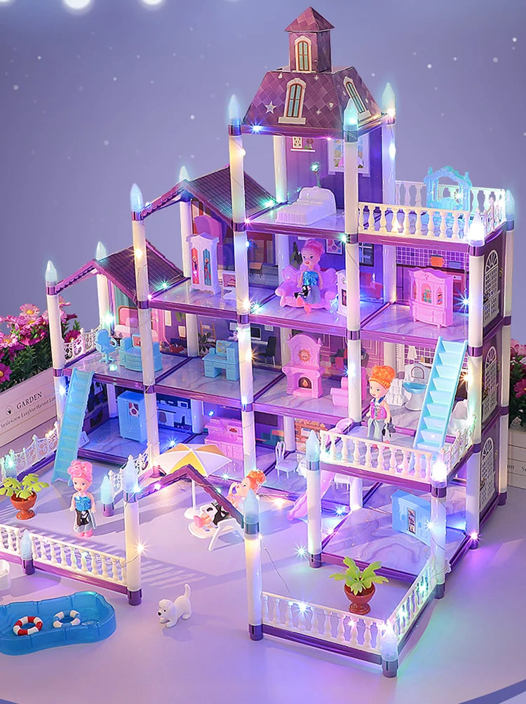 3D DIY Fantasy Princess Castle Villa Assembly Doll House Set Toys, Girls Home Toys & 3D Kids Toys