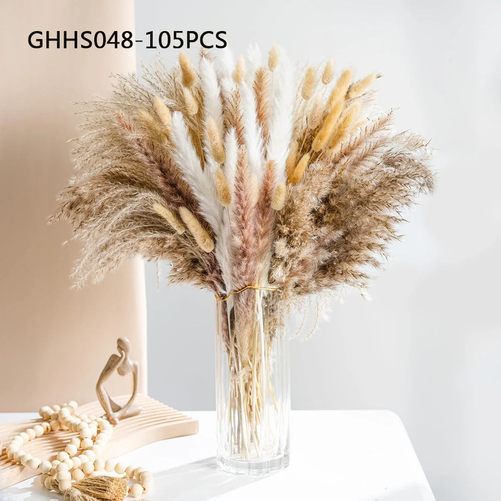 120pcs Fluffy Pampas Bunny Tail Grass Dried Artificial Flowers  Bouquet for Bathroom Wall Office Boho Home Wedding Decorations