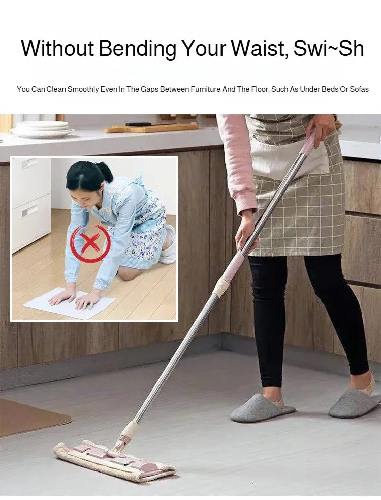 Lazymen Steel Clamp Flat Mop No Hand Wash Needed Floor Cleaning Tool Home Use Stainless Steel Pole Fine Fiber Cloth Dust Pusher