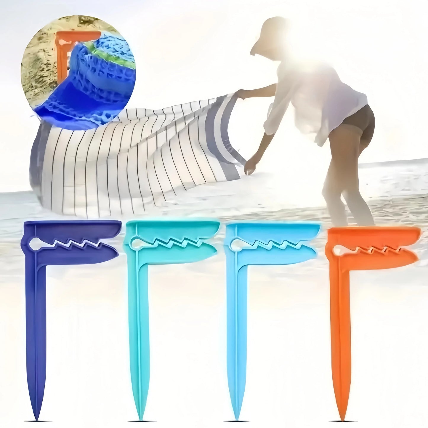 4-Pack Beach Towel Clips – Securely Fasten Towels, Sheets & Blankets – Wind-Proof Clamps for Camping, Pool & Outdoor Trips
