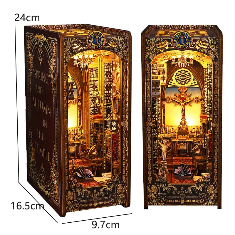 DIY Book Nook Kit Shelf Inser Dollhouse Model Building Kit Wooden Bookshelf Room Dollhouse Bookend Toy For Adults Birthday Gifts