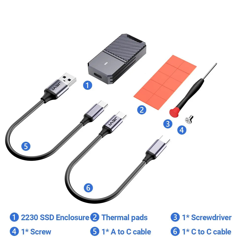 JEYI 2230 NVMe SSD Enclosure, PCIe USB3.2 10Gbps Aluminum M.2 Case Portable External Solid State Disk Box Supports UASP TRIM