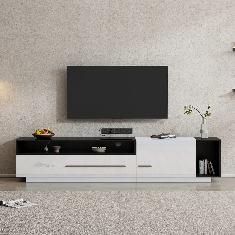 PINGGO 70 Inch High Gloss TV Stand, Entertainment Center for 60 to 70 Inch TVs with 2 Closed Storage Spaces,Living Room TV Stand