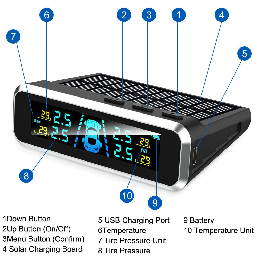 Tire Pressure Monitoring System Temperature Warning New C External Battery Version Sensors Solar TPMS Car Tyre Pressure Monitor