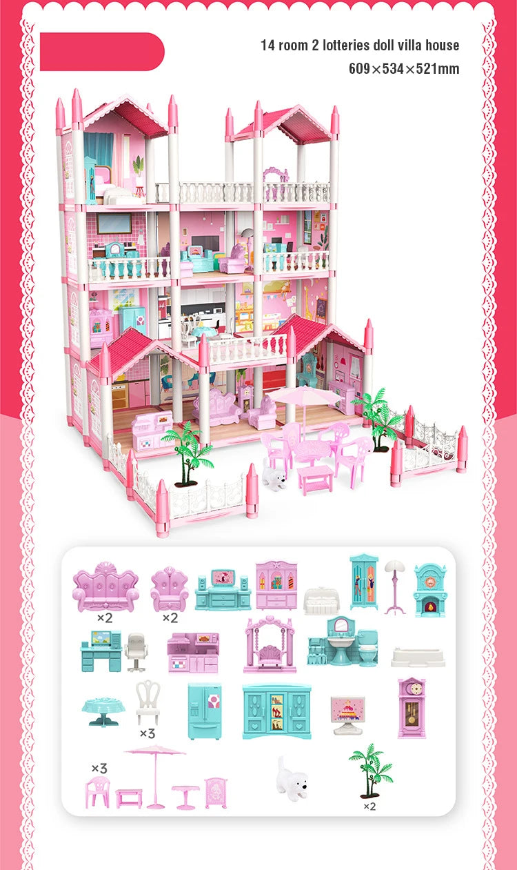 Girl Doll House Toy Children Pretend Play Dollhouse Villa Patchwork Dream Furniture Home Doll House for Kids Christmas Toy Gifts