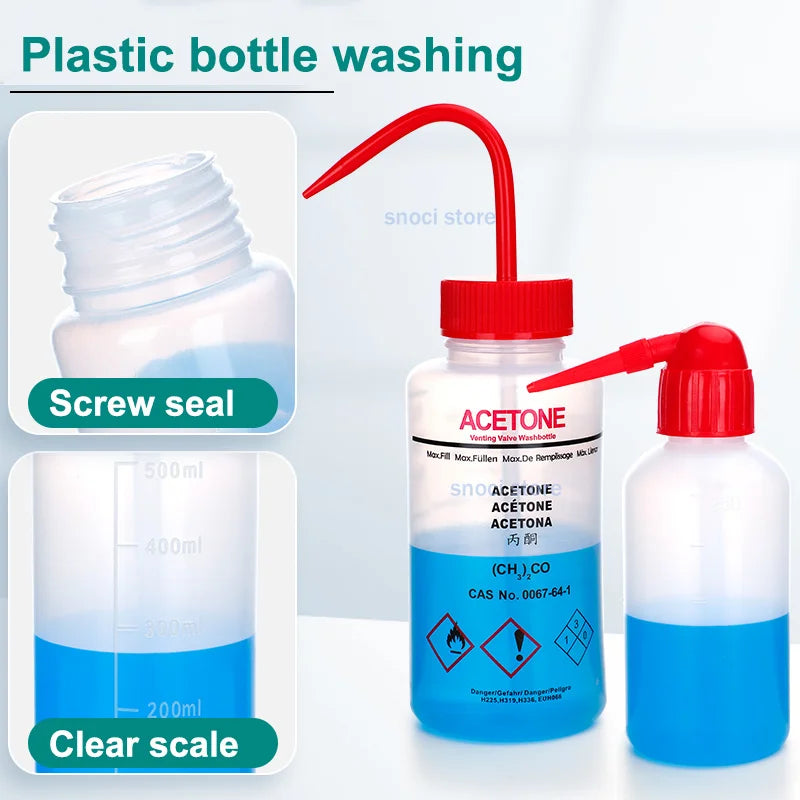 250ml 500ml Safe Wash Bottle with Label Acetone Methanol Ethanol Laboratory Cleaning Bottle，1Piece