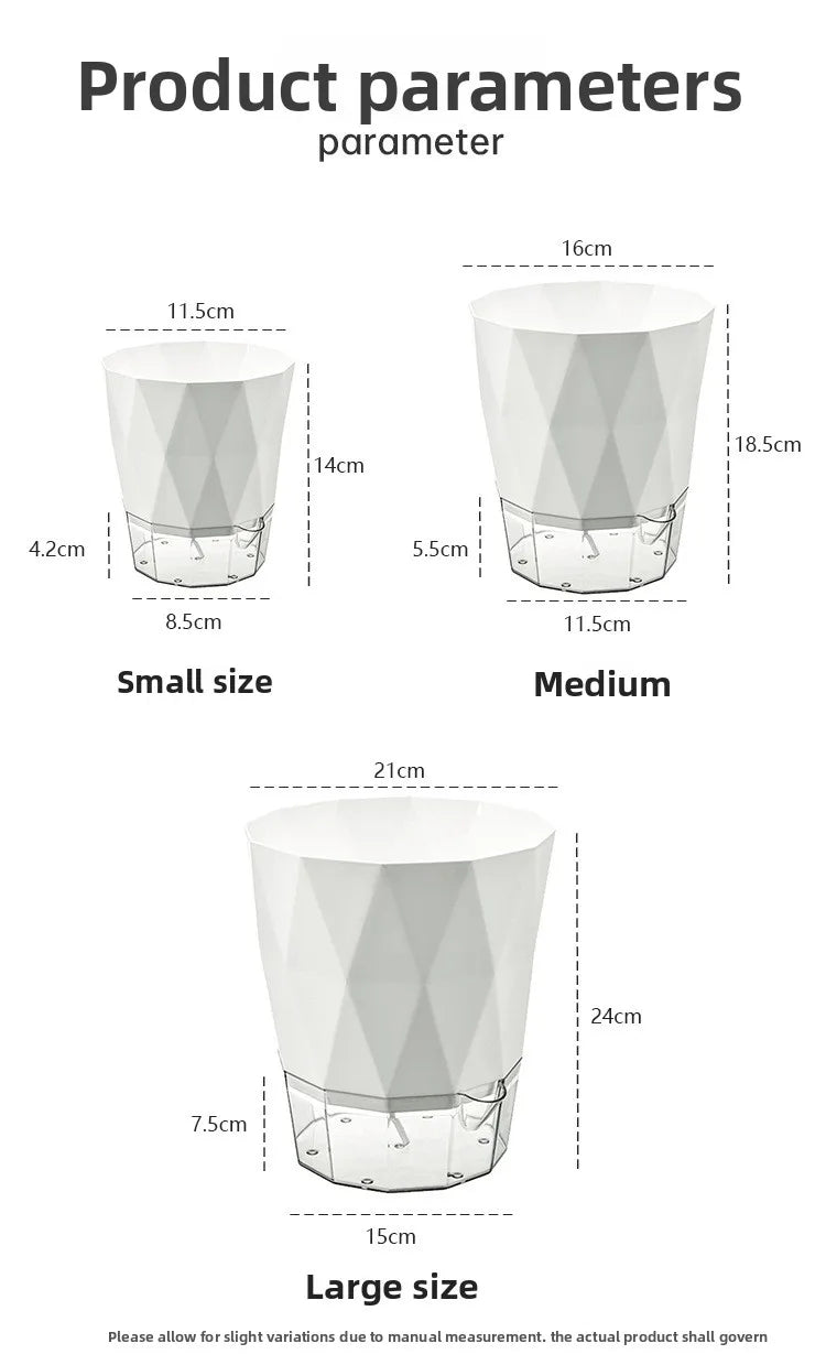 Self Watering Planter Diamond Lazy Flower Pot Transparent Double Layer Plastic Plant Pot for Indoor Plants