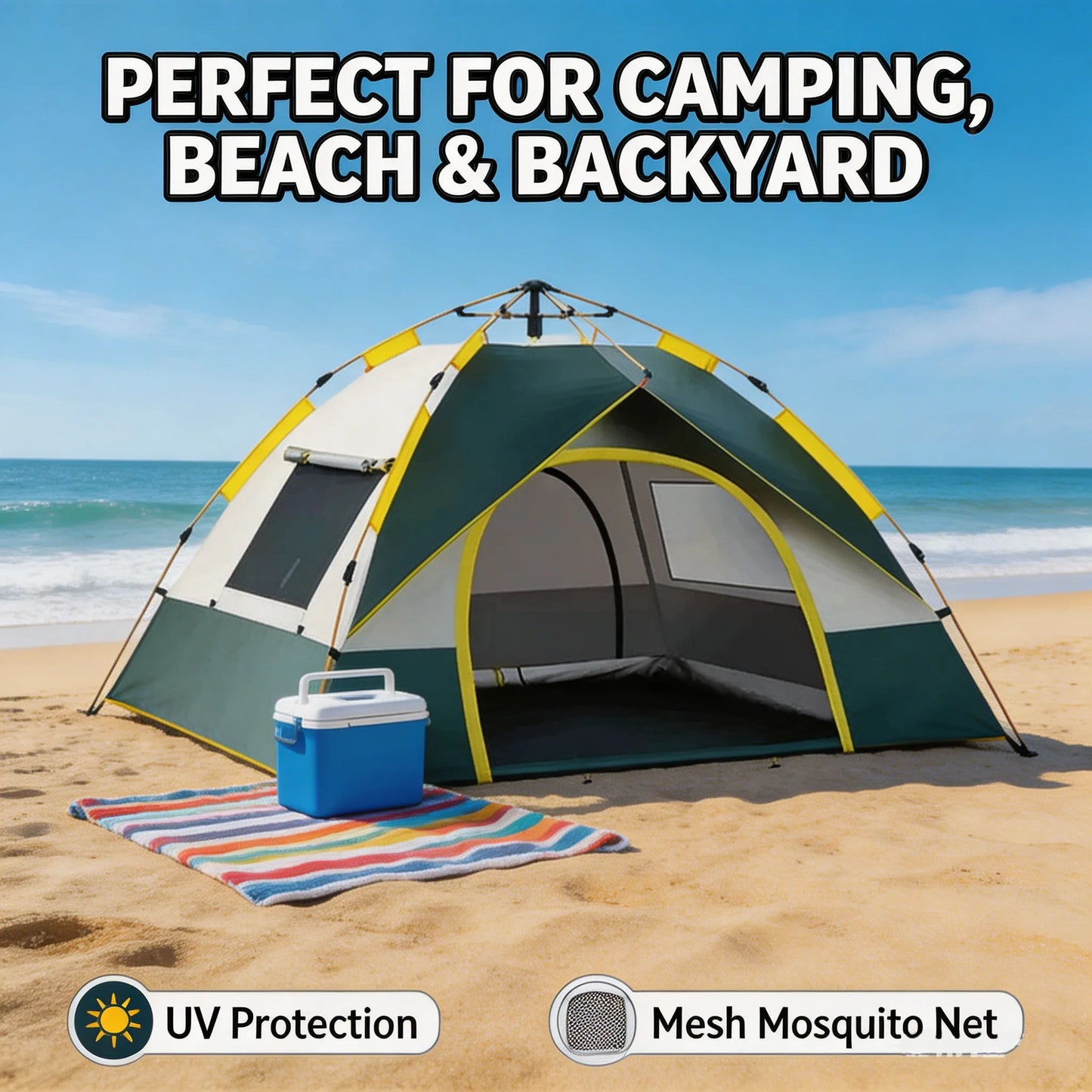 3-4 Person Instant Pop-Up Camping Tent Waterproof UV Protection Automatic Tent for Outdoor Hiking