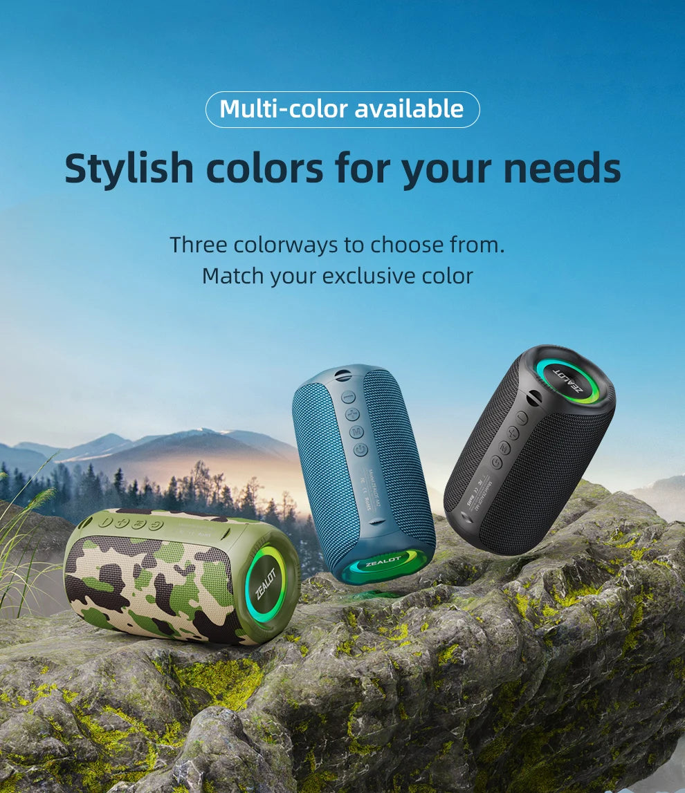 zealot-m2 Portable Bluetooth Speaker,IPX5 Waterproof 360° Wireless Speaker TWS Stereo Pairing 10hrs Playtime For Camping Hiking