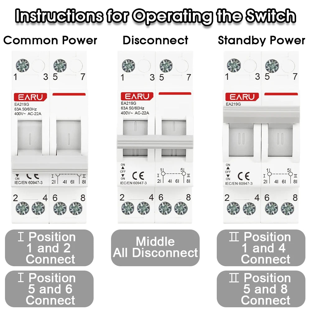 Din Rail 2P 40A 63A AC400V 50/60Hz Modular MTS Dual Power Manual Transfer Switch Isolating Discounnecting Switch Circuit Breaker