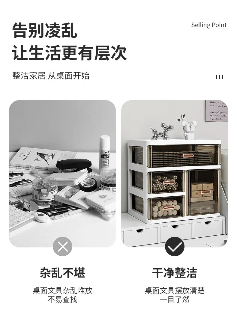 Desktop Large Capacity Storage Box Makeup Table Skincare Organizer Multi-Layer Drawer Storage Box for Students