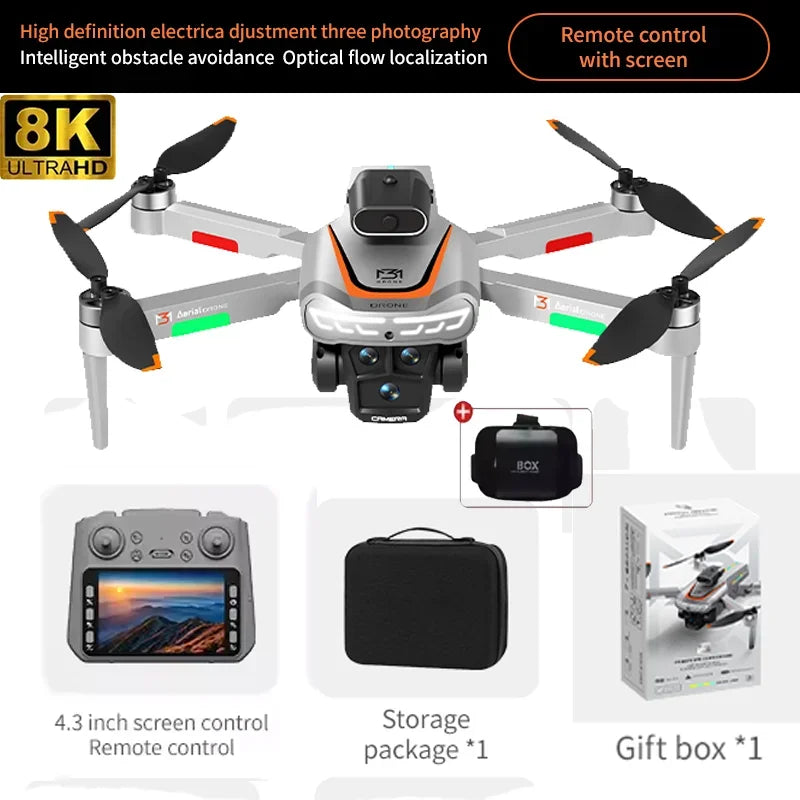 New Obstacle Avoidance M3 Drone Brushless Motor Helicopter Optical Flow Hovering GPS 8K 3 Camera Foldable Quadrotor Aircraft Toy