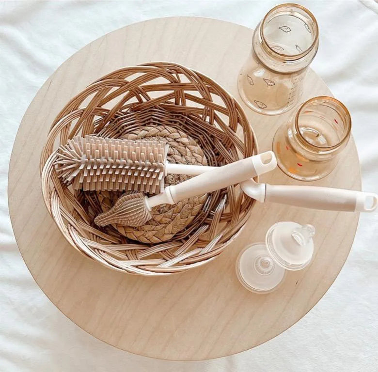 Korean Ins Newborn Bottle Nipple Brush Baby Special Long-handled Cleaning Brush Silicone Cleaning Brush Set