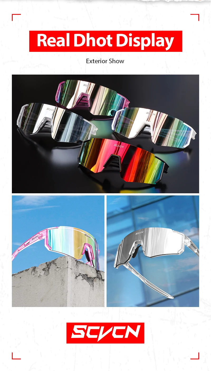 SCVCN Hot Cycling Sunglasses Men Road Driving Bike Glasses Outdoor Sports Mountain Climbing Women Bicycle UV400 Cycling Goggles