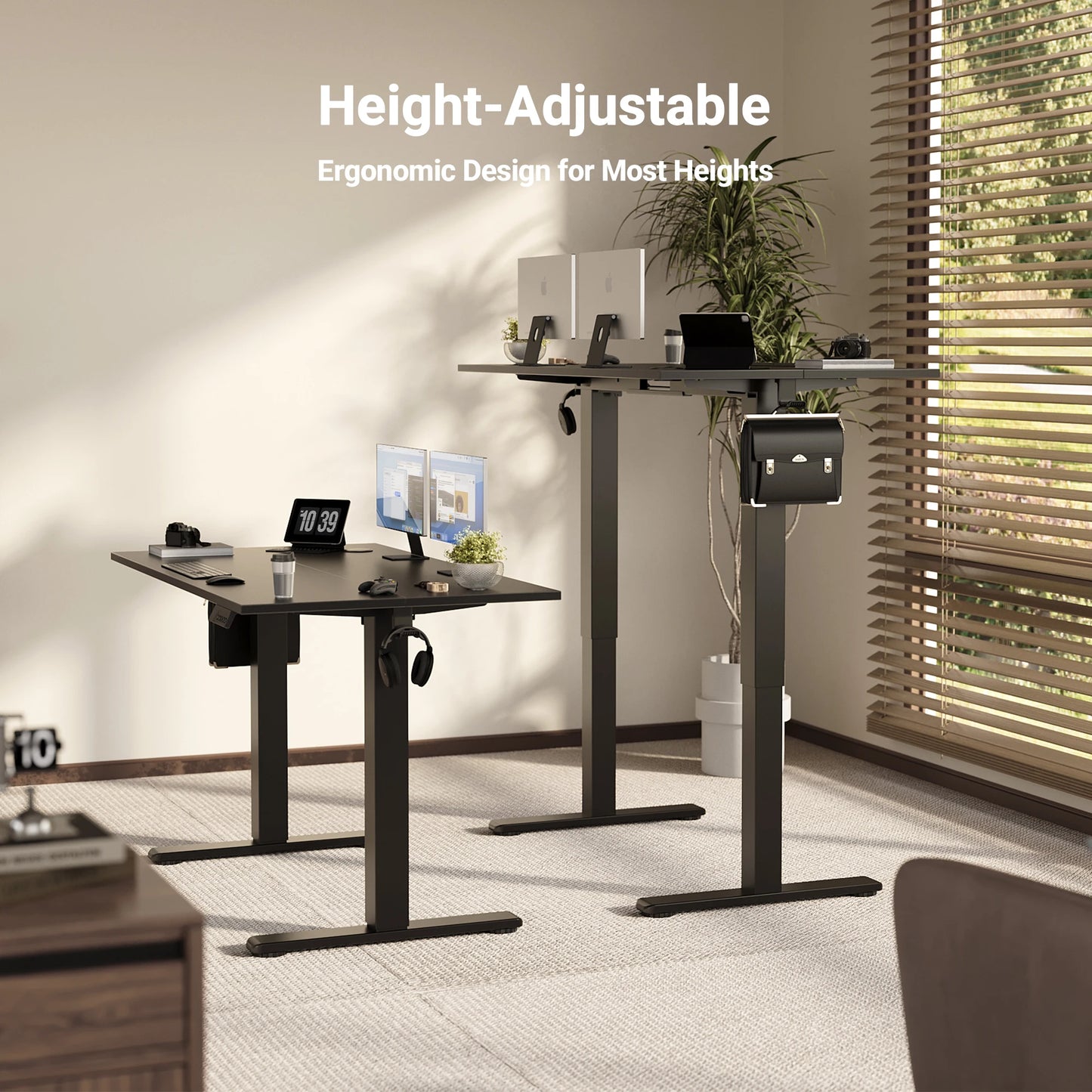 Standing Desk Adjustable Height, Electric Stand With Splice Board for Home Office Computer Workstation, Black