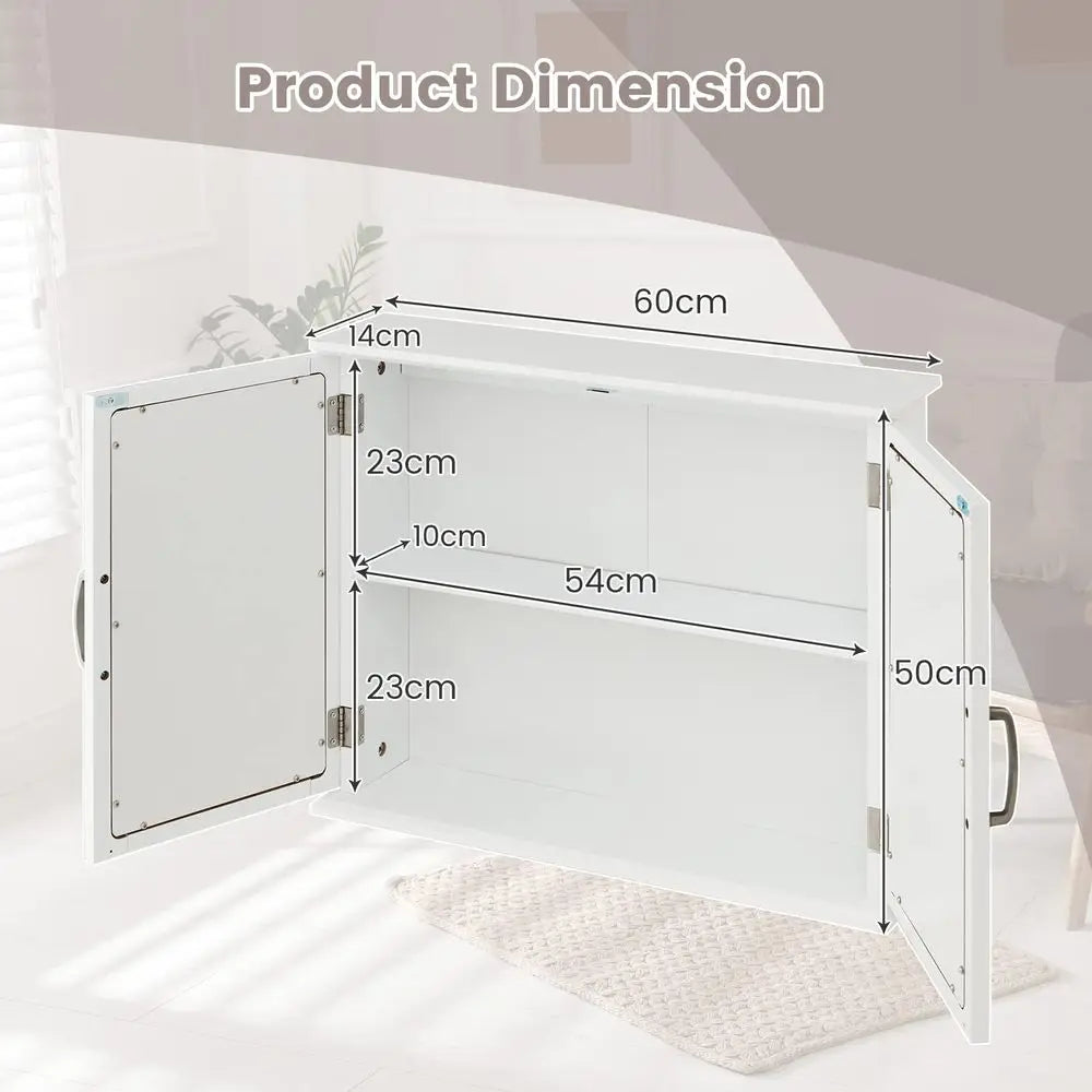 Bathroom Wall Cabinet, Double Door Mirrored Storage Cupboard with Inner Shelf, SpaceSaving Medicine Cabinet Organizer for Kitch