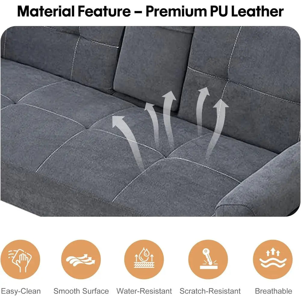 3-Seater Fabric Sofa Bed with Reclining Armrests and Grey Cup Holders