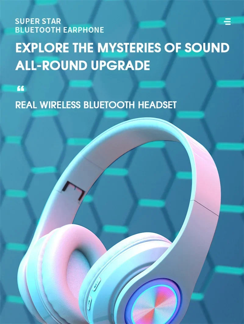 Foldable Bluetooth Headsets  Wireless Headphones With Mic Stereo Earphone Support TF Card FM For Xiaomi Iphone Sumsamg Phone