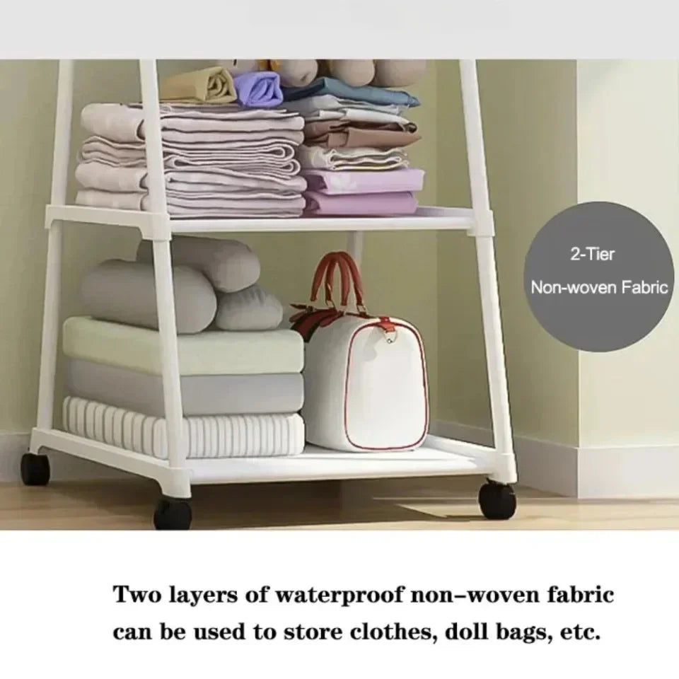 Multifunctional Storage Dormitory Clothes Drying Rack Floor Standing Clothes Rack Simple Clothes Mobile Hanging Clothes Rack