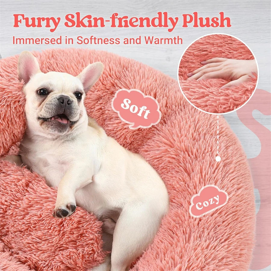 Soft Long Plush Cat House Beds dog Calm Warm Faux Fur Bed Donut Round Comfortable Sleeping Bed Washable for Small Medium Dog Cat