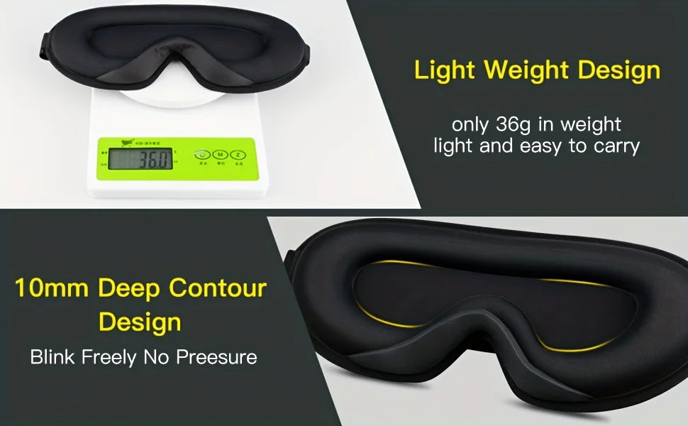 3D Sleep Mask With Noise Ear plug, Unisex Blackout, Protects Eyelashes, Adjustable Strap, Travel Plane Work Eye Mask
