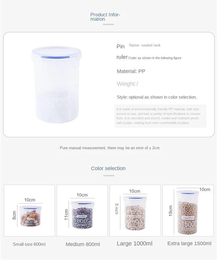 Plastic Sealed Storage Tank Large Capacity Clear Airtight Kitchen Organizer Grain Crisper Have Scale Spice Container Jars New