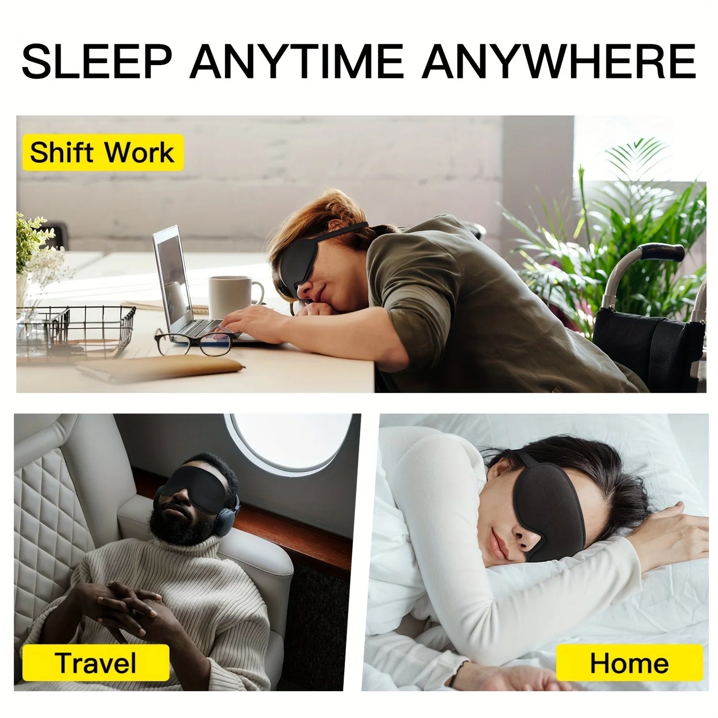 3D Sleep Mask With Noise Ear plug, Unisex Blackout, Protects Eyelashes, Adjustable Strap, Travel Plane Work Eye Mask