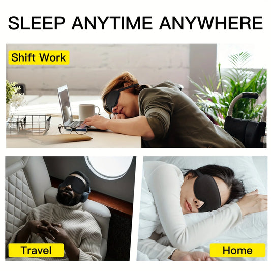 3D Sleep Mask With Noise Ear plug, Unisex Blackout, Protects Eyelashes, Adjustable Strap, Travel Plane Work Eye Mask