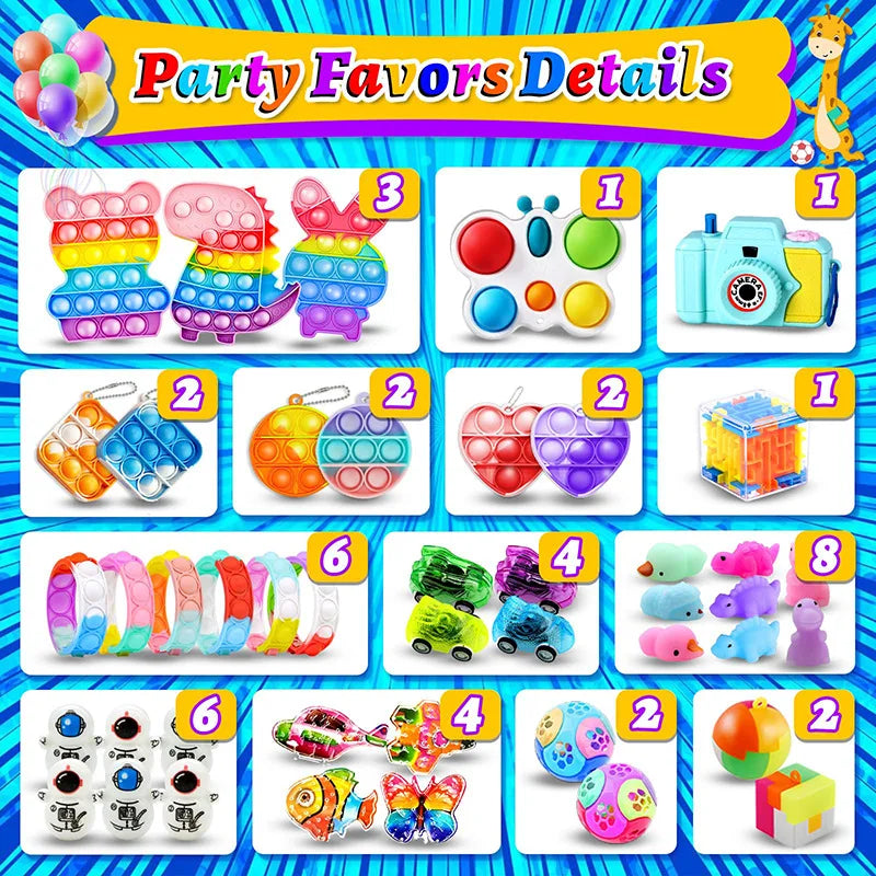 120/206Pcs Kids Birthday Pinata Toys Snap Bracelets Push Bubble Fidget Toys Carnival Prize Pinata Filler Bulk Toys Kids Gifts