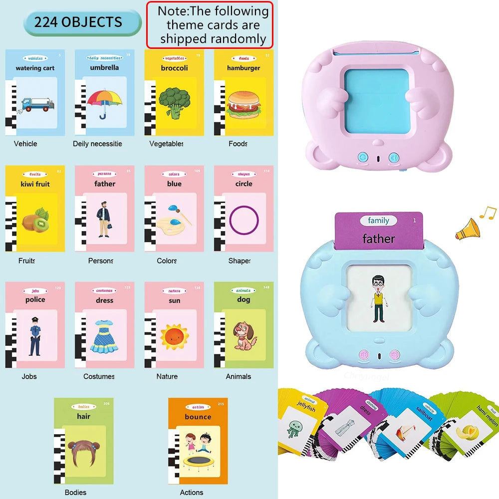 Talking Flash Cards for Kids Early Learning Educational Toy with Audio Sounds Montessori Language Development Toddler Flashcards