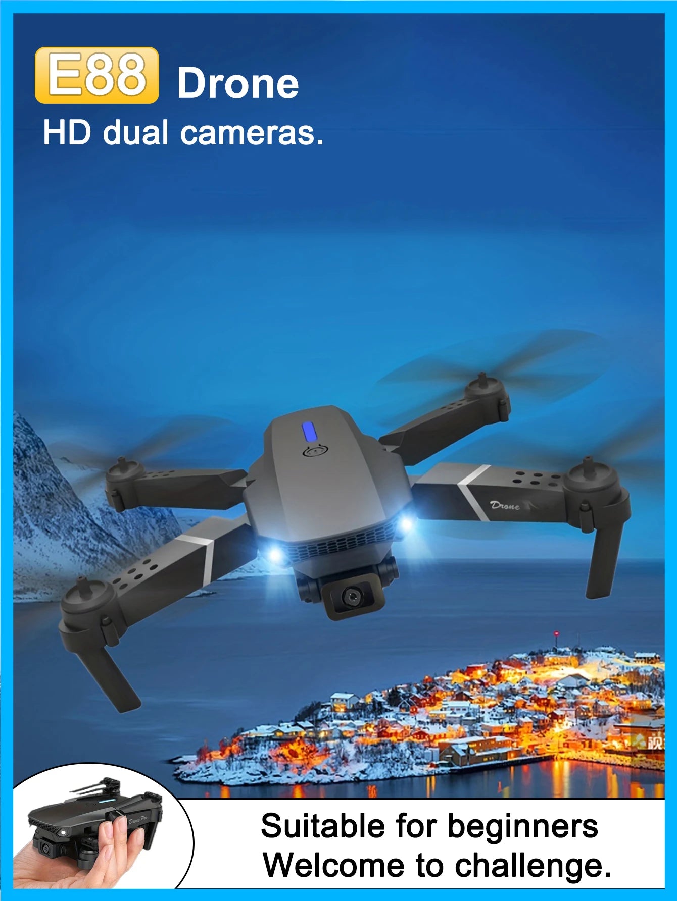 Professional Drone E88 4k wide-angle HD camera WiFi fpv height Hold Foldable RC quadrotor helicopter Camera-free children's toys