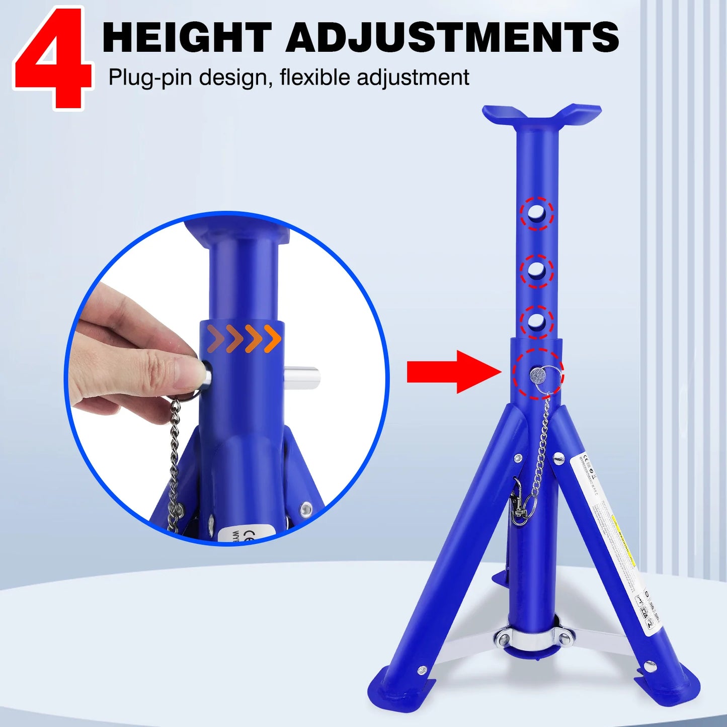 Pack-2 Heavy Duty Axle Jack Stands 3 Tonne Load Capacity, 4 Stages Height Adjustment 305mm to 415mm for Car Lifting Repair