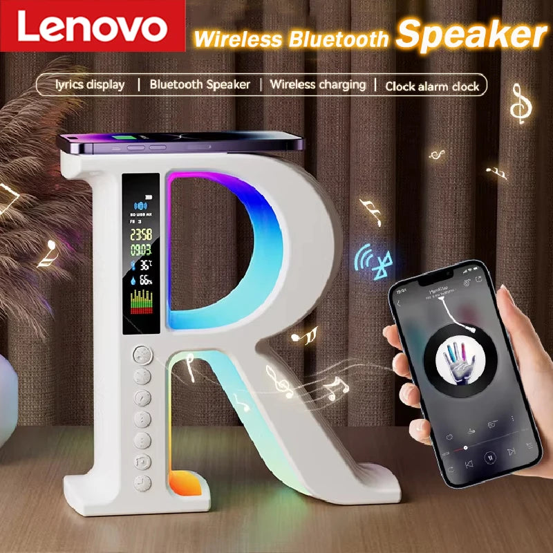 Lenovo Bluetooth Speaker Wireless Charger Multifunctional Color Atmosphere RGB Desk Clock Nightlight LED Digital Clock Plug Card