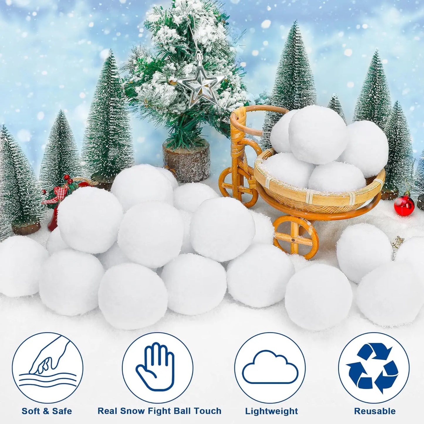 30Pcs Soft Fake Snow Balls White Plush Snow Balls Pendant Winter Indoor Outdoor Ornaments Christmas Party Home Decor