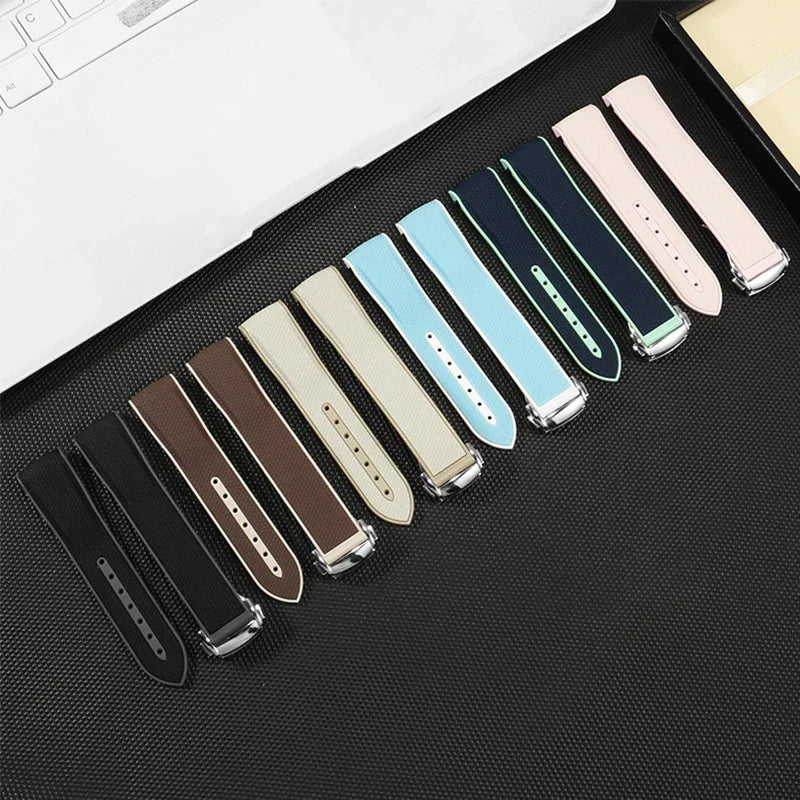 Curved End Strap 20mm for Omega X Swatch Joint MoonSwatch Sport Silicone Rubber Folding Buckle Watch Band for Seamaster 300