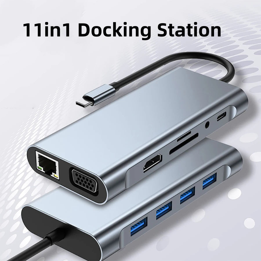 11-in-1 USB C Hub Multiport Adapter USB C Docking Station with 4K HDMI-compatible,VGA 1080P,100W PD, Ethernet,SD/TF,Audio,USB-A