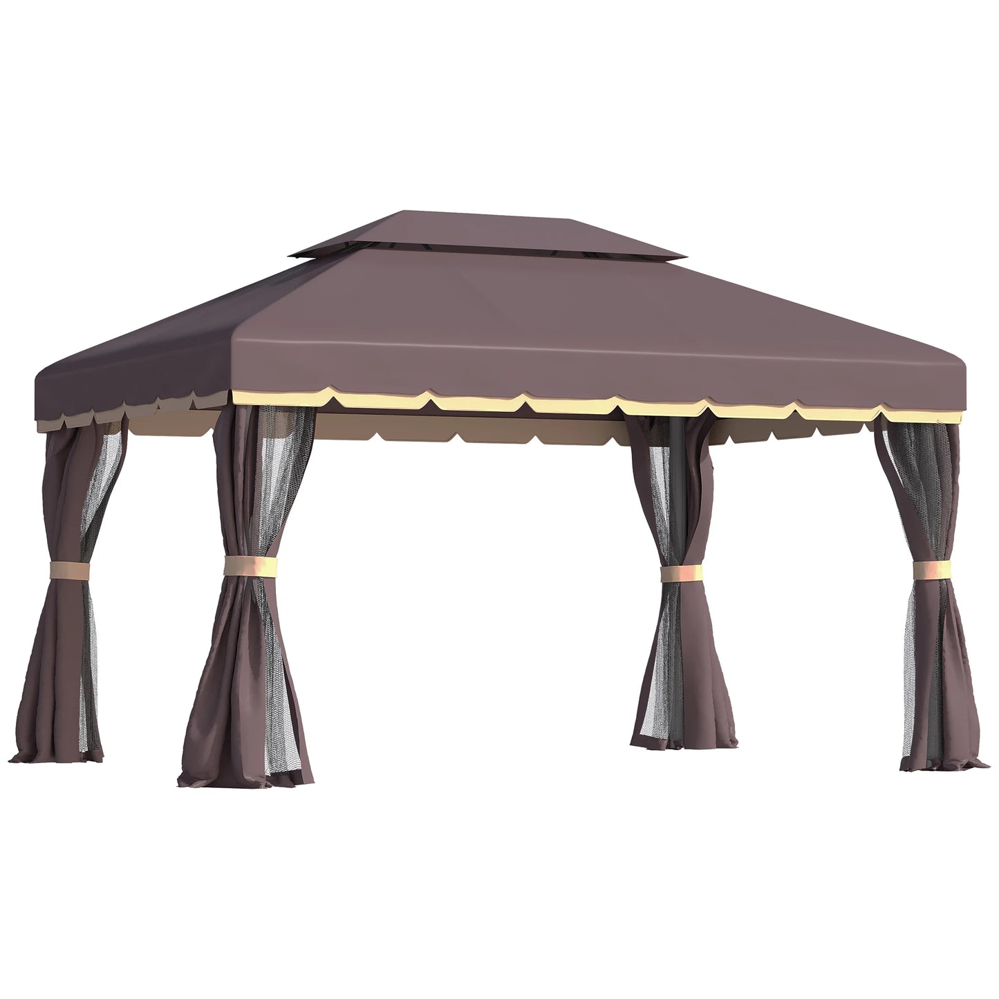 Outsunny 3 x 4m Aluminium Garden Gazebo, Marquee Canopy Shelter Pavilion Party Tent with Nets and Curtains
