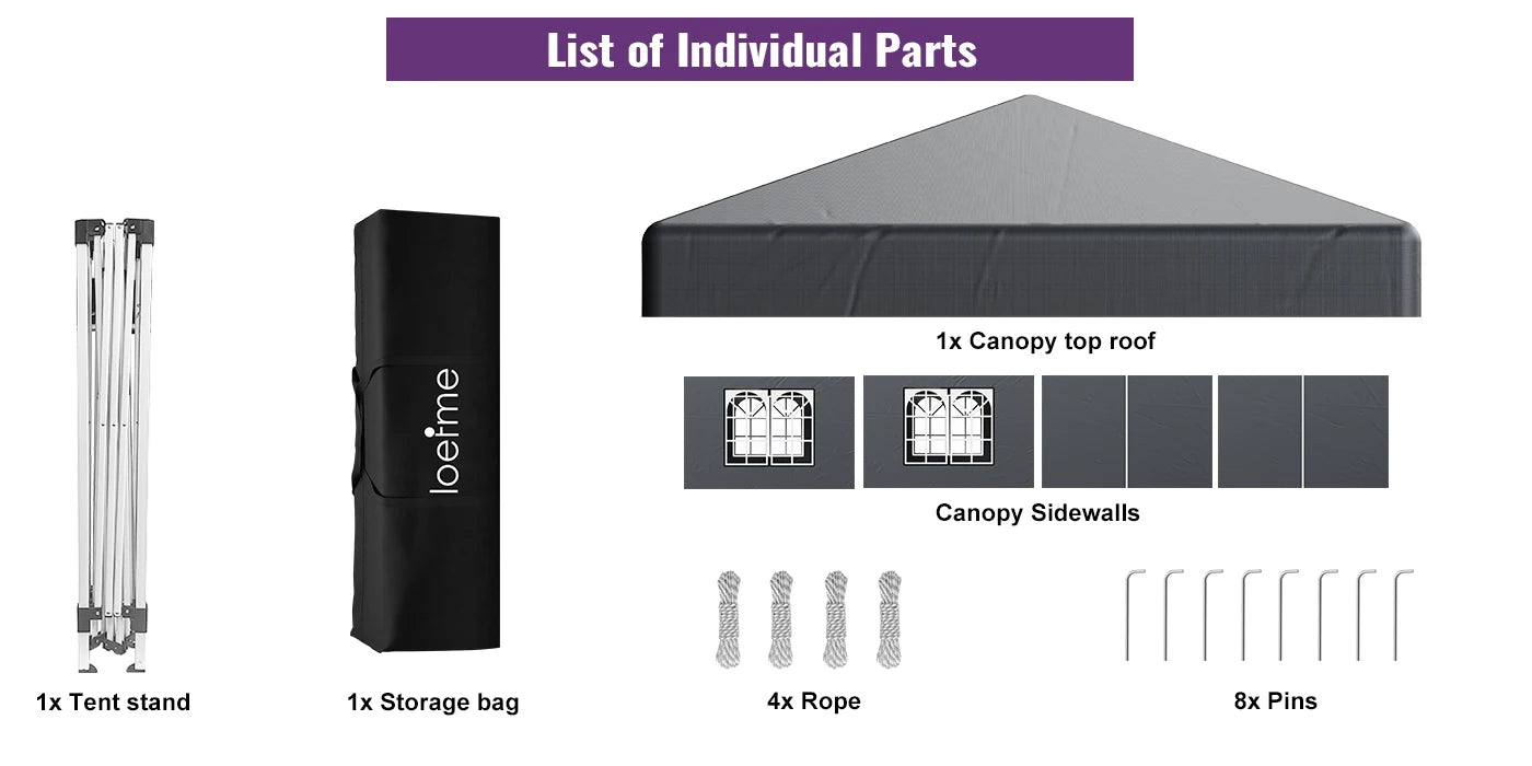 LOEFME 2x2M Pop Up Gazebo Waterproof Windproof Portable Outdoor Canopy Sun Shelter Removable 4 Sides Cloths Garden Camping Tent